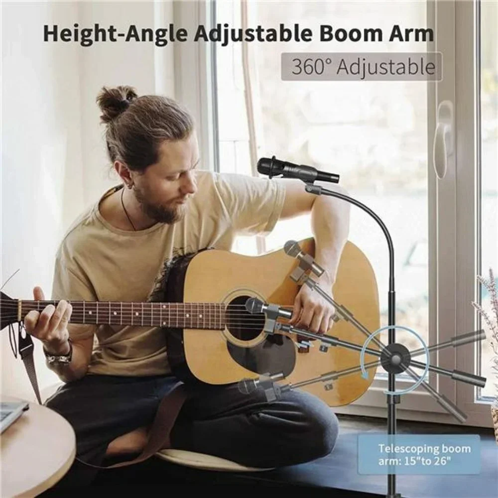 Microphone Tripod Stand, Mic Boom Arm Stand Height Adjustable 30'' - 80''